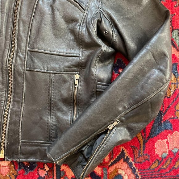 Vintage 8 Mens Napa Leather Distressed Moto Jacket - Picture 3 of 10